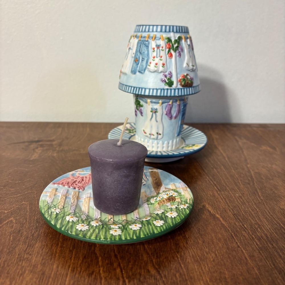 Yankee Candle Laundry Day Shade and Plate Set Blue Excellent